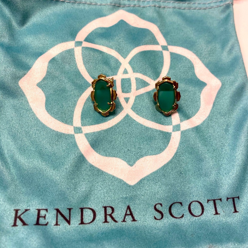 Kendra Scott Gold Studs w/ Green Stone